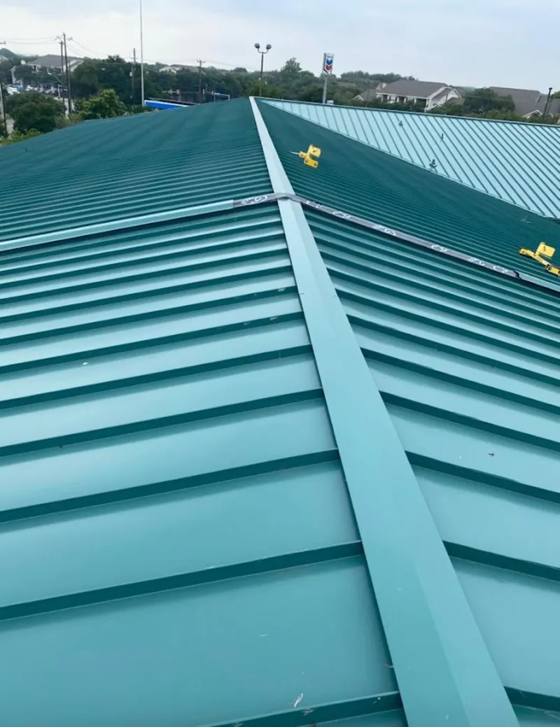 Green commercial metal roof ridge and valley for Metal Roof Repair in Kenilworth